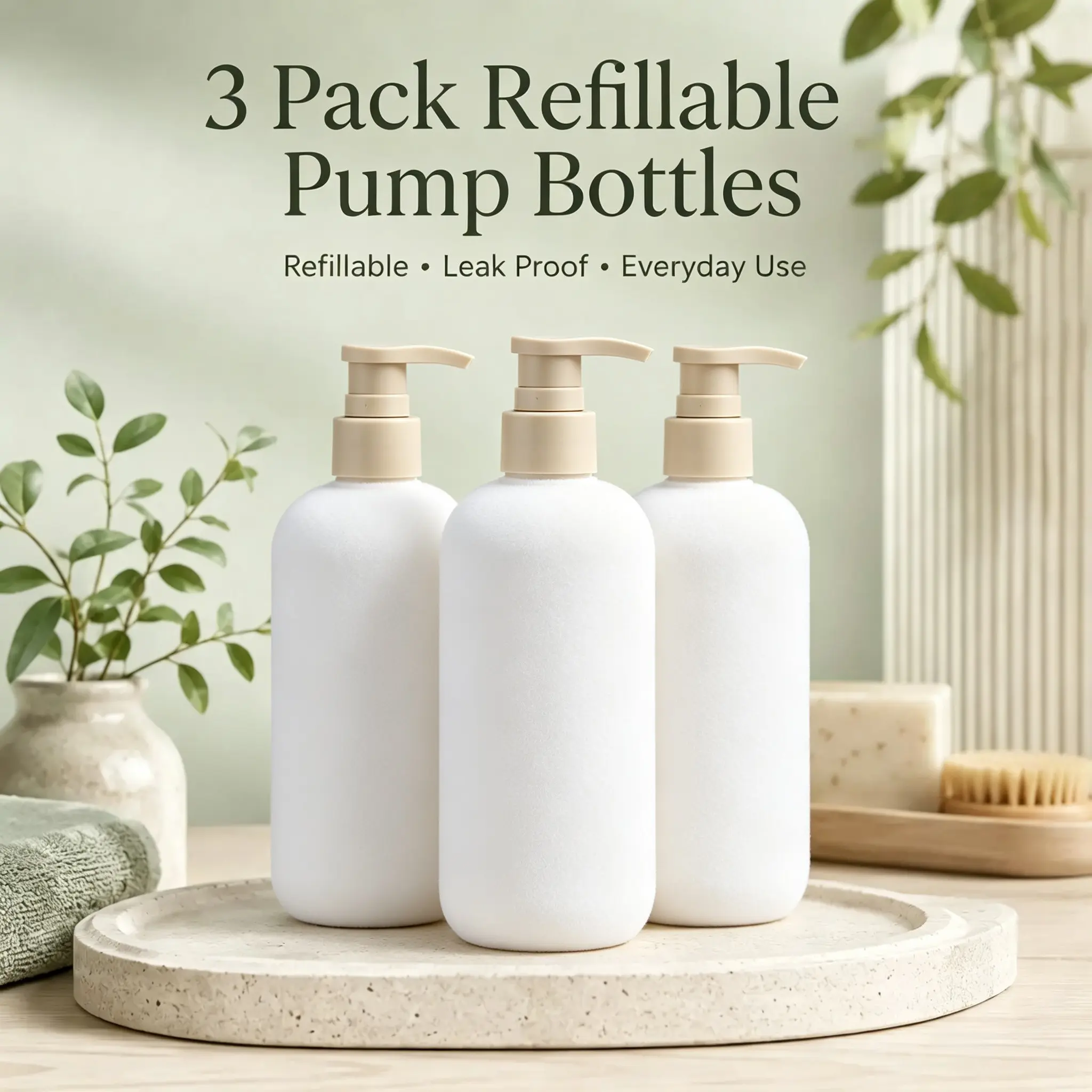 3pcs 300ML Matte Pump Bottles, Reusable Leak-Proof Dispenser for Hand Soap & Shower Gel, Ideal for Bathroom, Kitchen, Dorm, Travel