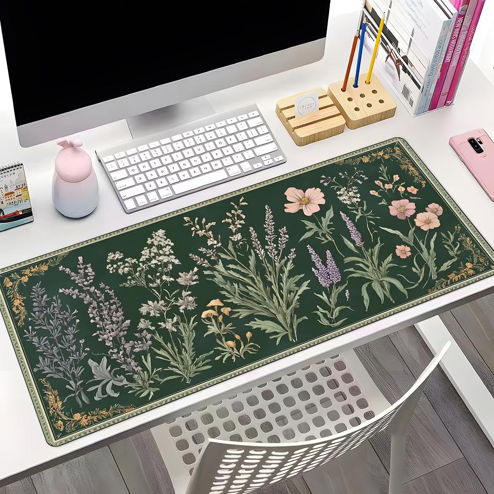 Floral Pattern Mouse Pad, Rectangle Gaming Mouse Pad, Non-Slip Rubber Base Mousepad, Office Desk Keyboard Mouse Mat for Home Office Game Room Desk, Office Girly Desk Accessories