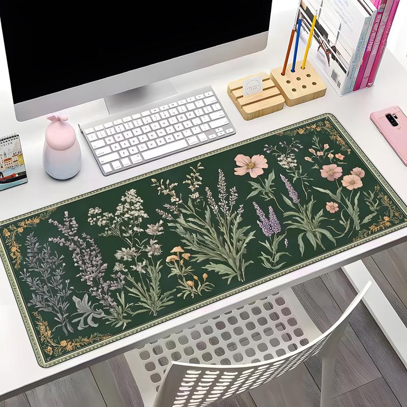 Floral Pattern Mouse Pad, Rectangle Gaming Mouse Pad, Non-Slip Rubber Base Mousepad, Office Desk Keyboard Mouse Mat for Home Office Game Room Desk, Office Girly Desk Accessories