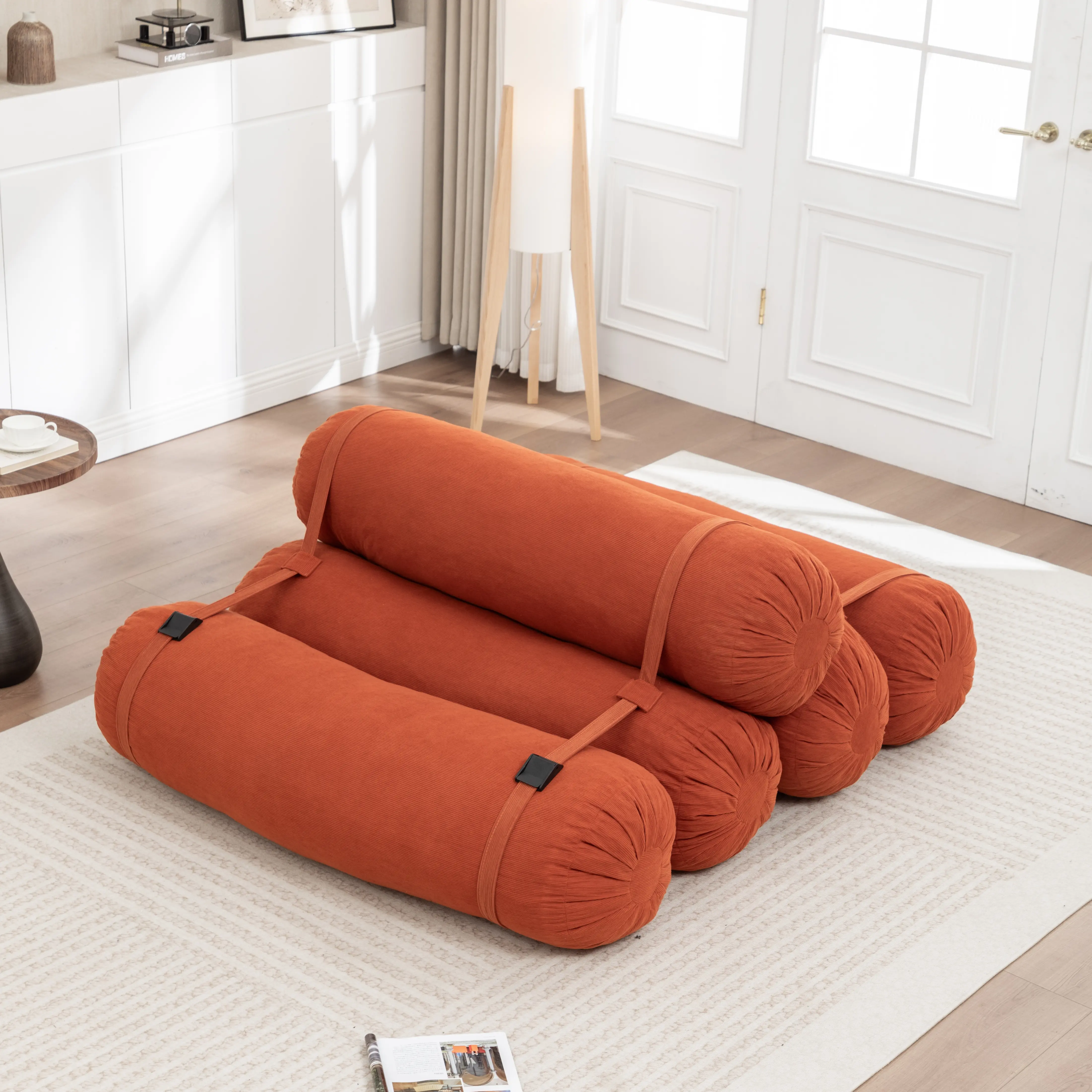 Nokaa Adjustable Floor Sofa, Corduroy Lazy Sofa with 5 Cylindrical Pillows, Multi-Person Leisure Chair, Versatile Configurations, Soft Cotton Filled, Modern Lounger for Living Room, Bedroom, Game Room, Dorm, Multiple Color Options