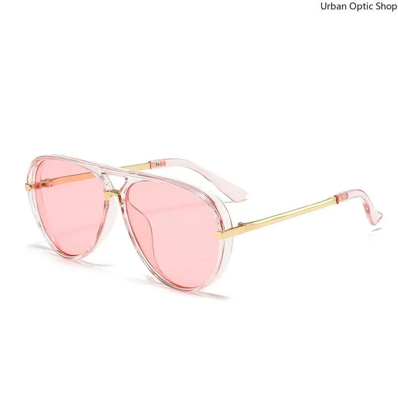 Oversized Double Bridge Aviator Sunglasses Clear Transparent Frame Pink Tinted Lens UV400 Retro Fashion Women Eyewear For Beach Shopping Travel Daily Outfits