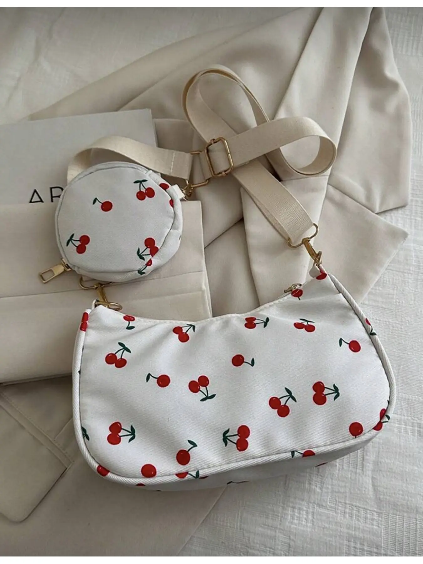 2 Pack Cherry Blossom Print Shoulder Bag Set Fashionable Valentine's Day Gift for Her Trendy Accessories for Various Occasions