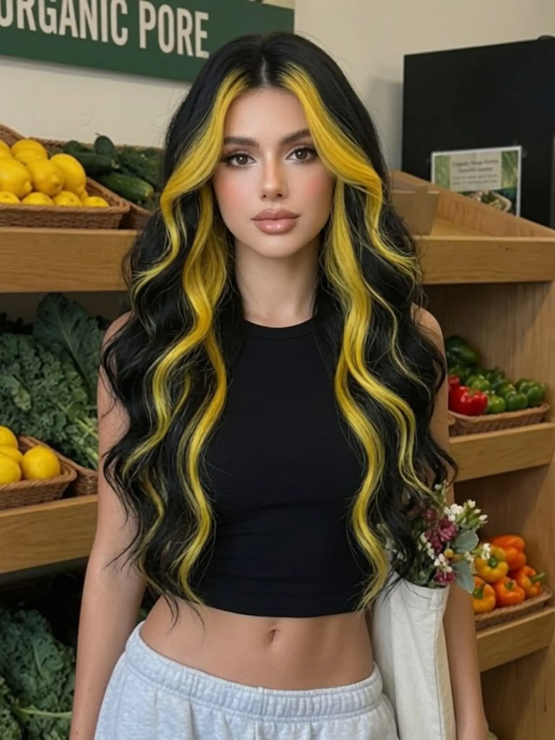 Highlight Lemon Yellow Body Wave Synthetic Lace Front Wig 13x4 HD Lace Frontal Wig for Women Long Wavy Pre Plucked Glueless Heat Resistant Fiber Lemon Yellow for Party Cosplay Halloween, High Quality Wigs