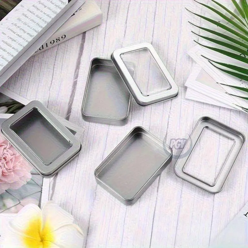8/13/22pcs Metal Tin Boxes with Lids Transparent Top Rectangular Storage Containers for Candles Candy Gifts Ointments Treasures