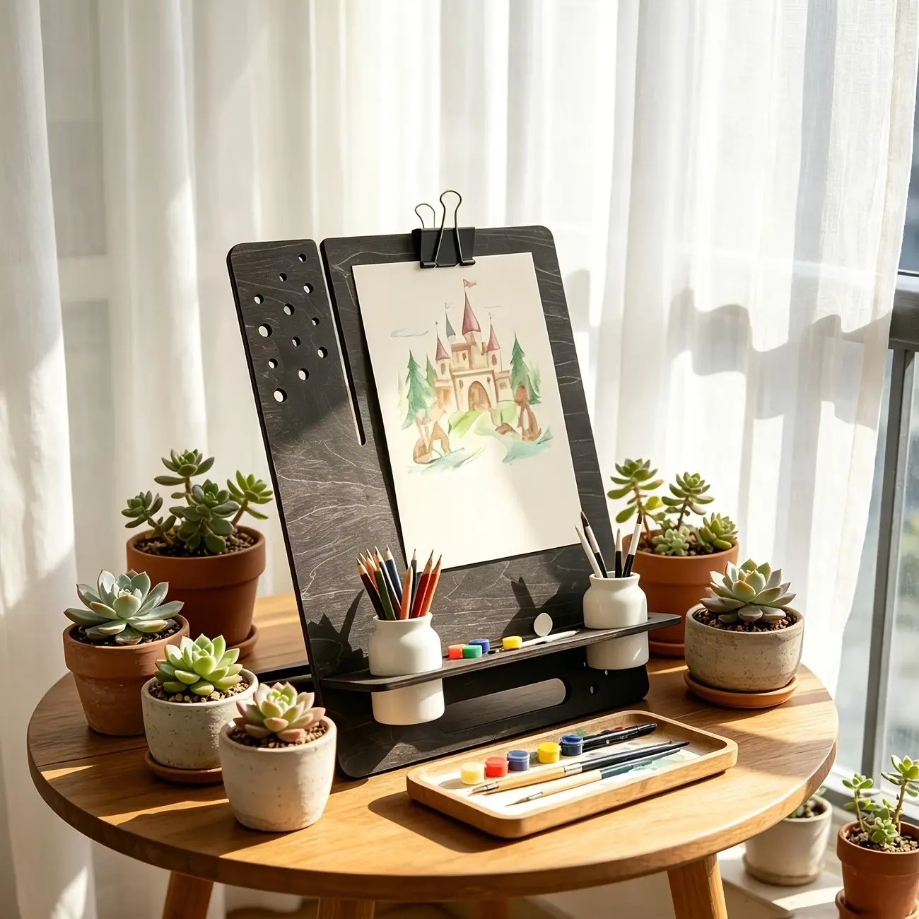 Multifunctional Wooden Desktop Easel, Art Sketching Stand with Pen Holder, Ideal for Drawing and Reading, Tool Storage, Best Gift for Artists