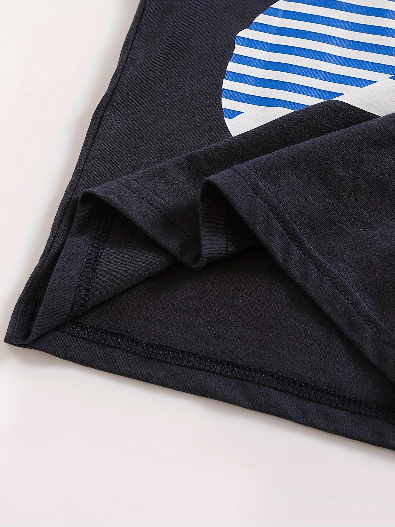 Boys' Casual Summer Outfit - Cute Cartoon Design with Whale & Hot Dog Graphic - Short Sleeve T-Shirt & Whale Shorts Set - Blue & White Striped Pattern - Regular Fit for Casual Attire - Boy Shorts - Everyday Kids Clothing - Playful Kids Fashion -