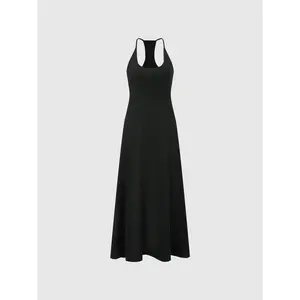 URBAN REVIVO Women's Sleeveless A-Line Maxi Dress, Smooth Draping Cotton Blend with Scoop Neck for Day to Evening