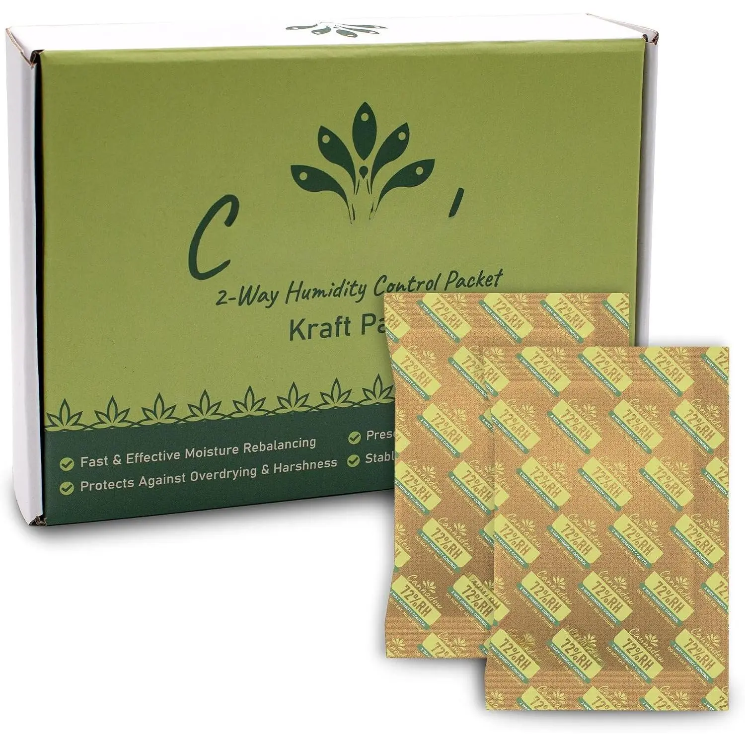 72% RH 60Gram (5 Pack)  Paper Two-Way Humidity Control Packets – Humidity Absorber Packs for Storage, Hydration Packets in Paper Box