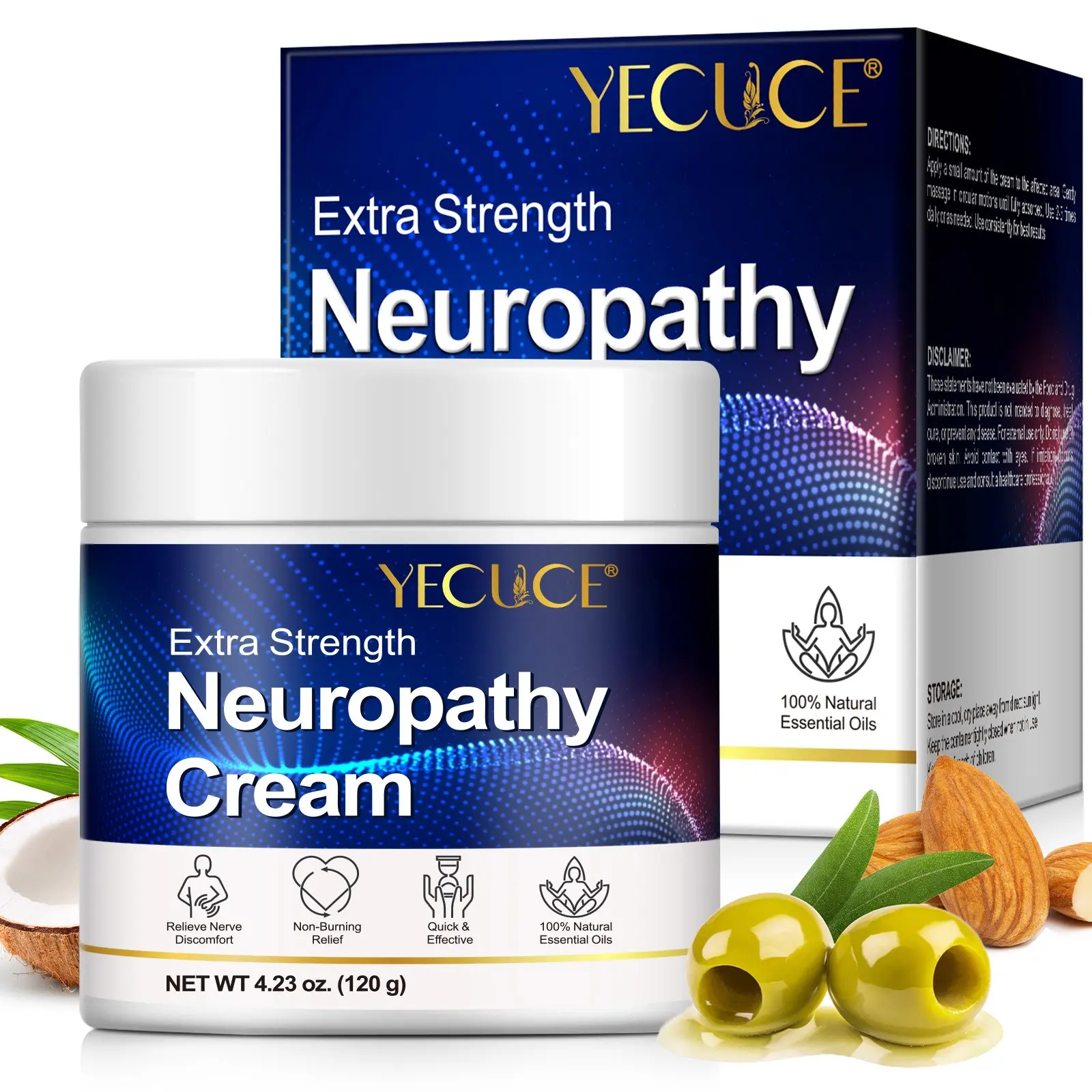 Yecuce Nerve Relief Cream 120g, Alleviates Nervous Discomfort and Muscle Tension, Deeply Nourishes and Moisturizes Skin