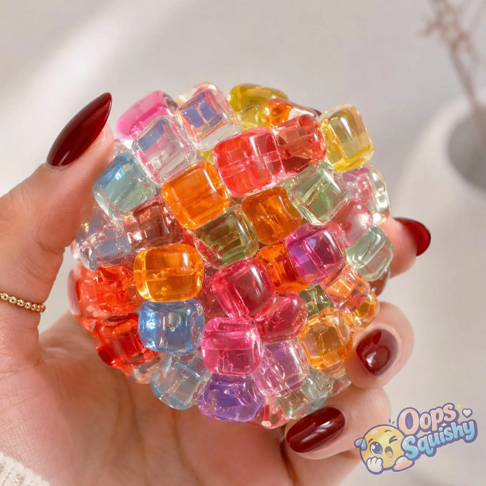 Handmade Crystal-Like Colorful Bead-Filled Crunchy Squishy Ball - Squeeze Stress Relief Fidget Toy, Anxiety Relief Tool, ASMR Experience Item, ADHD Focus Support, Finger Exercise Equipment, Classroom Prizes for 12+ Years (Fidget Toy Collection Add-On), St
