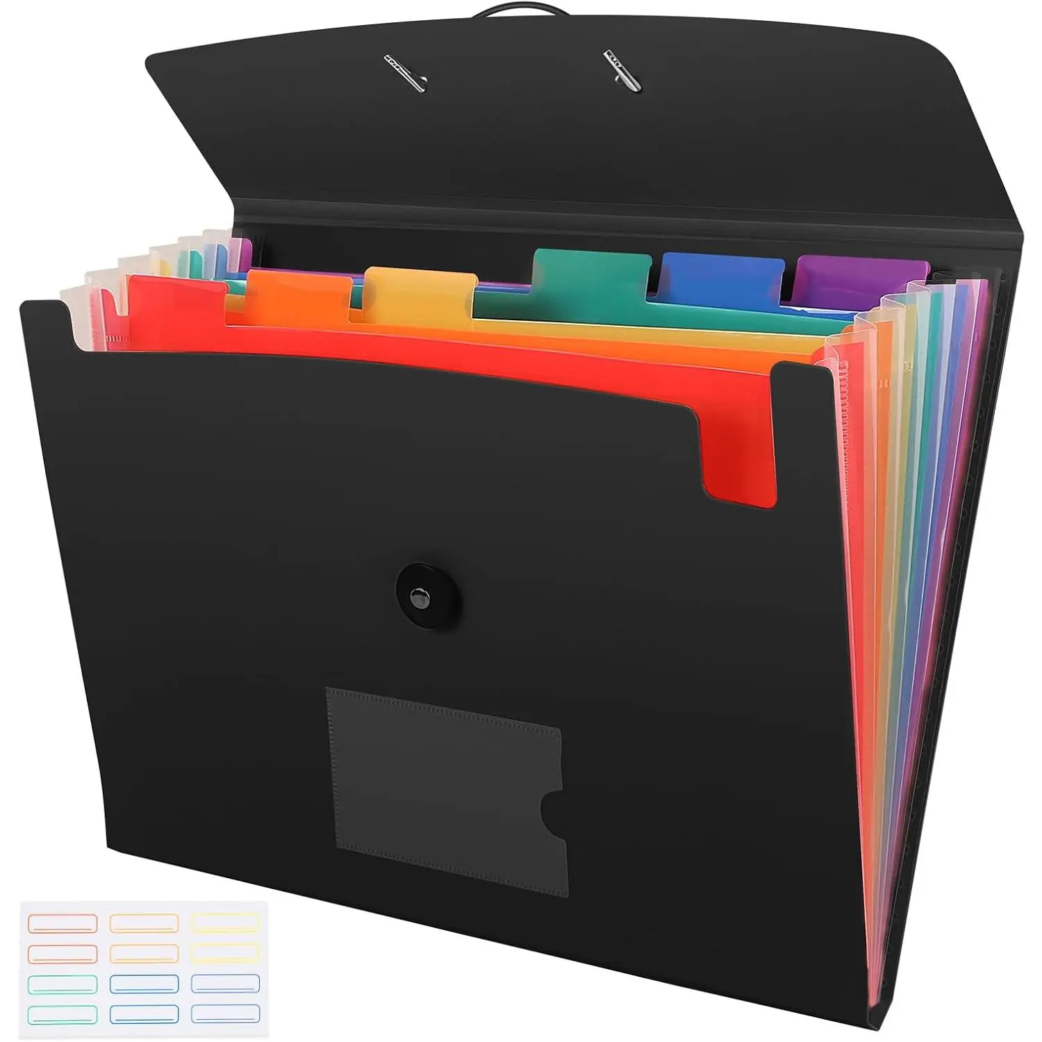 7 Pocket Accordian File Folders, Expanding File Folder A4 Letter Size Paper Portable Document Organizer-Black