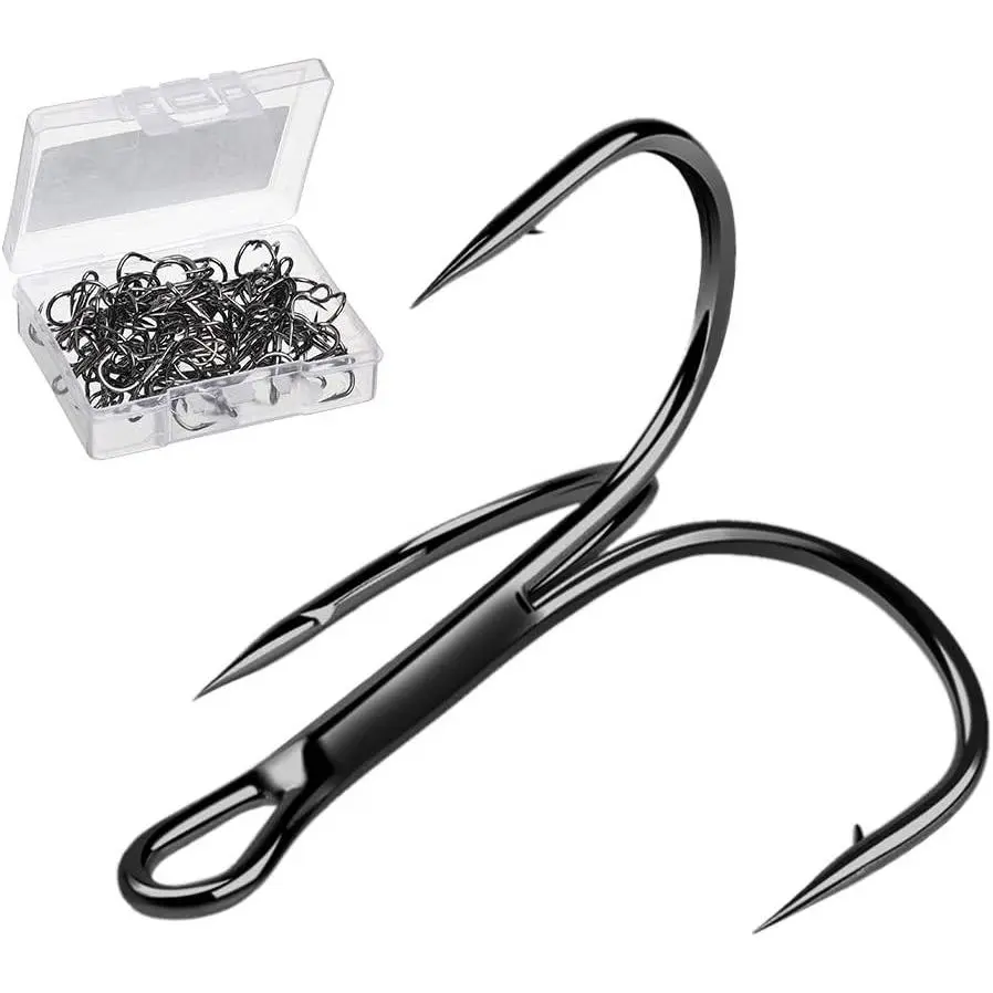 20 count Fishing Treble Hooks Catfish Treble Hooks High Carbon Steel |  Solid Triple Barbed Fish Hook,  Barbed, for Lures Baits Saltwater Freshwater Fishing, Black Chrome