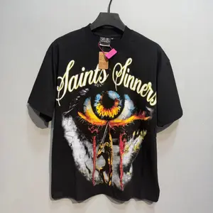 SAINTS SINNERS Jesus Crown of Thorns Eye Graphic T-Shirt, Black Religious Streetwear Tee, christian clothing, graphic tee, men's summer t shirts, Father's Day Gift