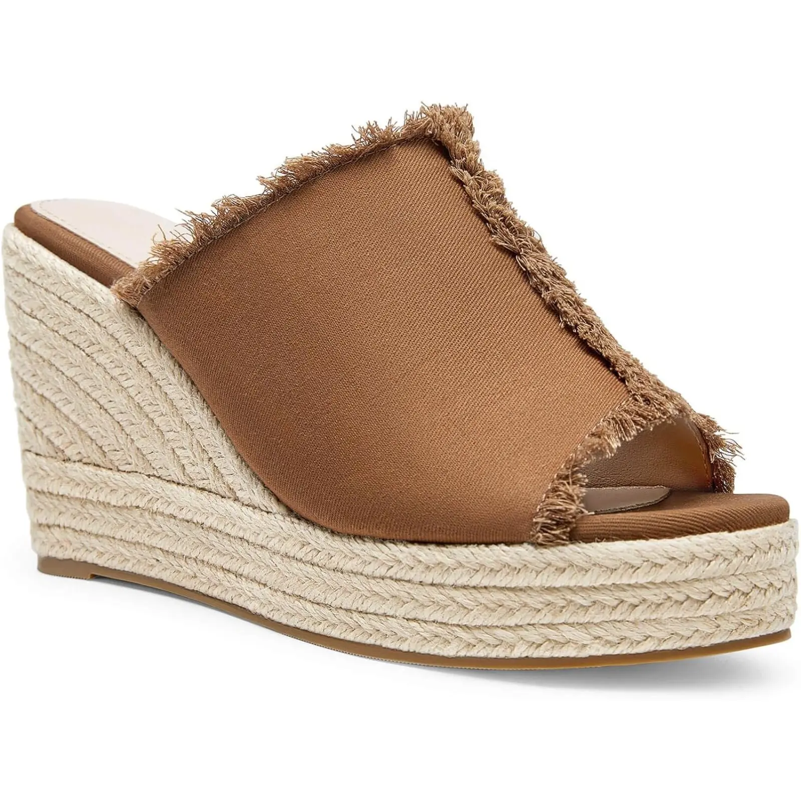 Coutgo Women's Peep Toe Low Wedge Platform Sandals - Denim Backless Slip-On Espadrilles, Breathable Solid Colors Buckle Tie Casual Footwear for Everyday Walks, Women Sandals, Casual Basic