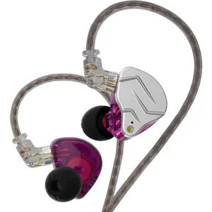 Dynamic Hybrid Dual Driver in Ear Earphones Detachable Tangle-Free Cable Musicians in-Ear Earbuds Headphones (Purple Without Mic)