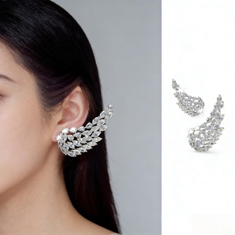 Sparkling Micro-Inlaid Cubic Zirconia Angel Wings Statement Earrings for Women - Bridal Wedding Jewelry, - Valentine’s Day Gift
