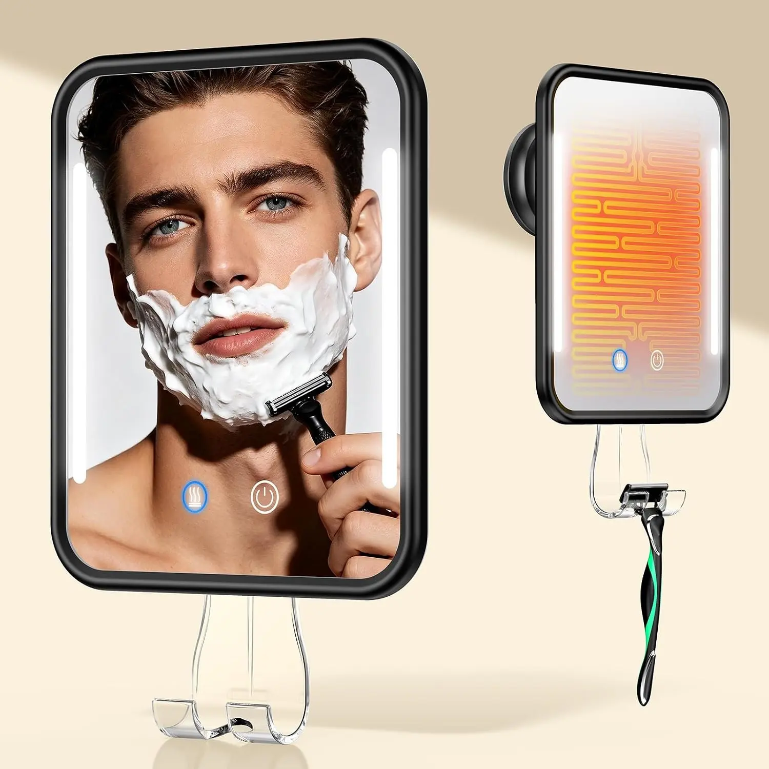 Heated Shower Mirror with Light Fogless Mirror for Shaving 2026New | 5000mAh Rechargeable Battery, Detachable Suction Cup, Razor Holder for Wall, NO-Drilling, Waterproof for Bathroom
