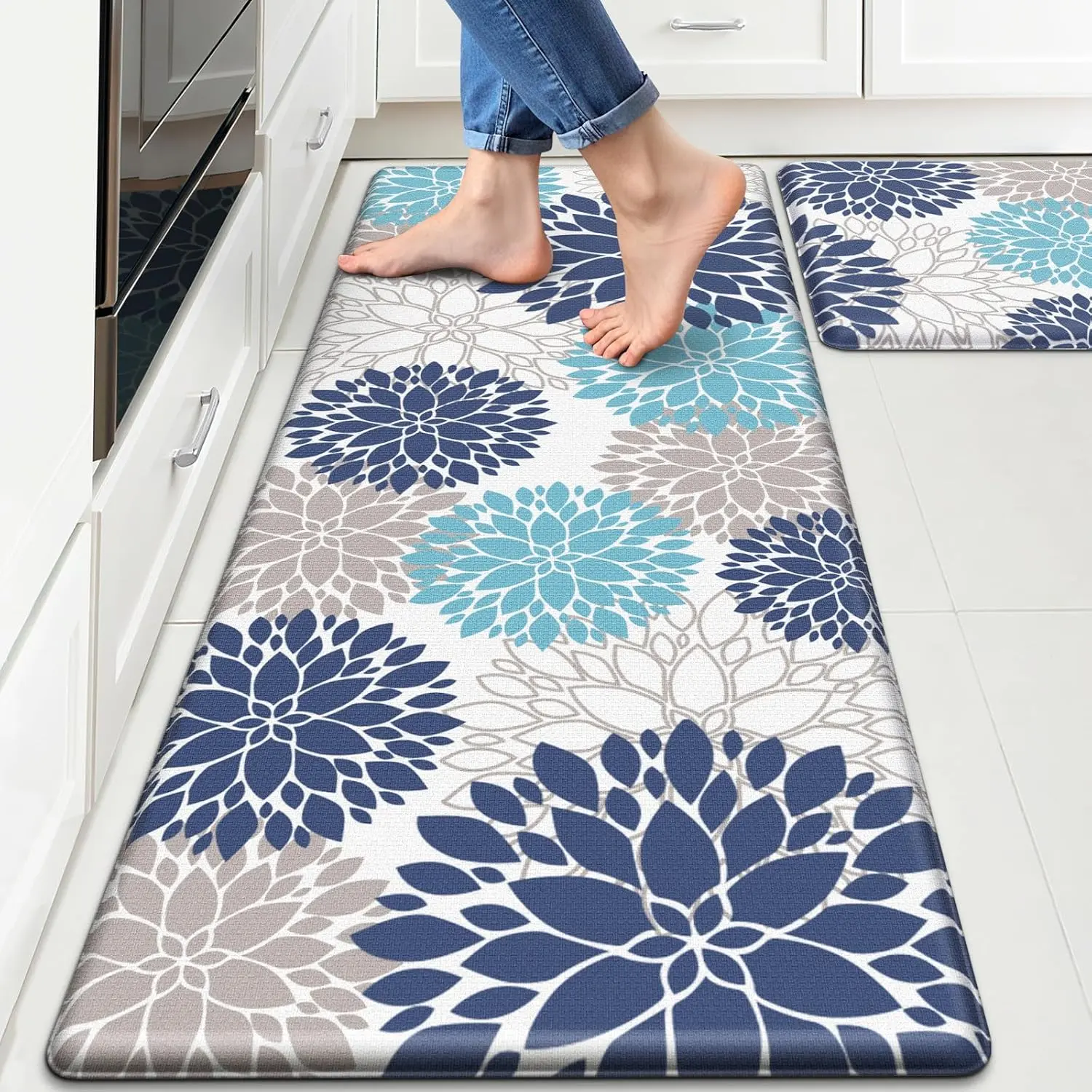 Kitchen Mats, 2PCS Kitchen Rugs, Cushioned Anti Fatigue Kitchen Mats for Floor, Kitchen Accessories Non-Slip Waterproof Kitchen Rug Set for Sink, Kitchen, Laundry, 17.3"×30"+17.3"×47"