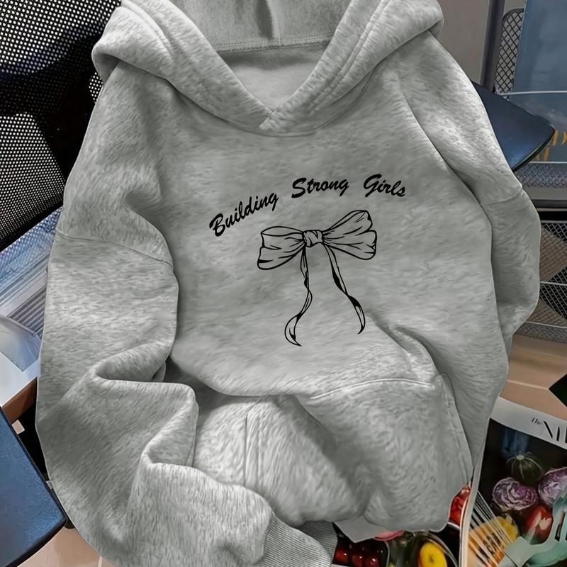100% cotton hooded sweatshirt, stylish and versatile bow and letter print hooded sweatshirt