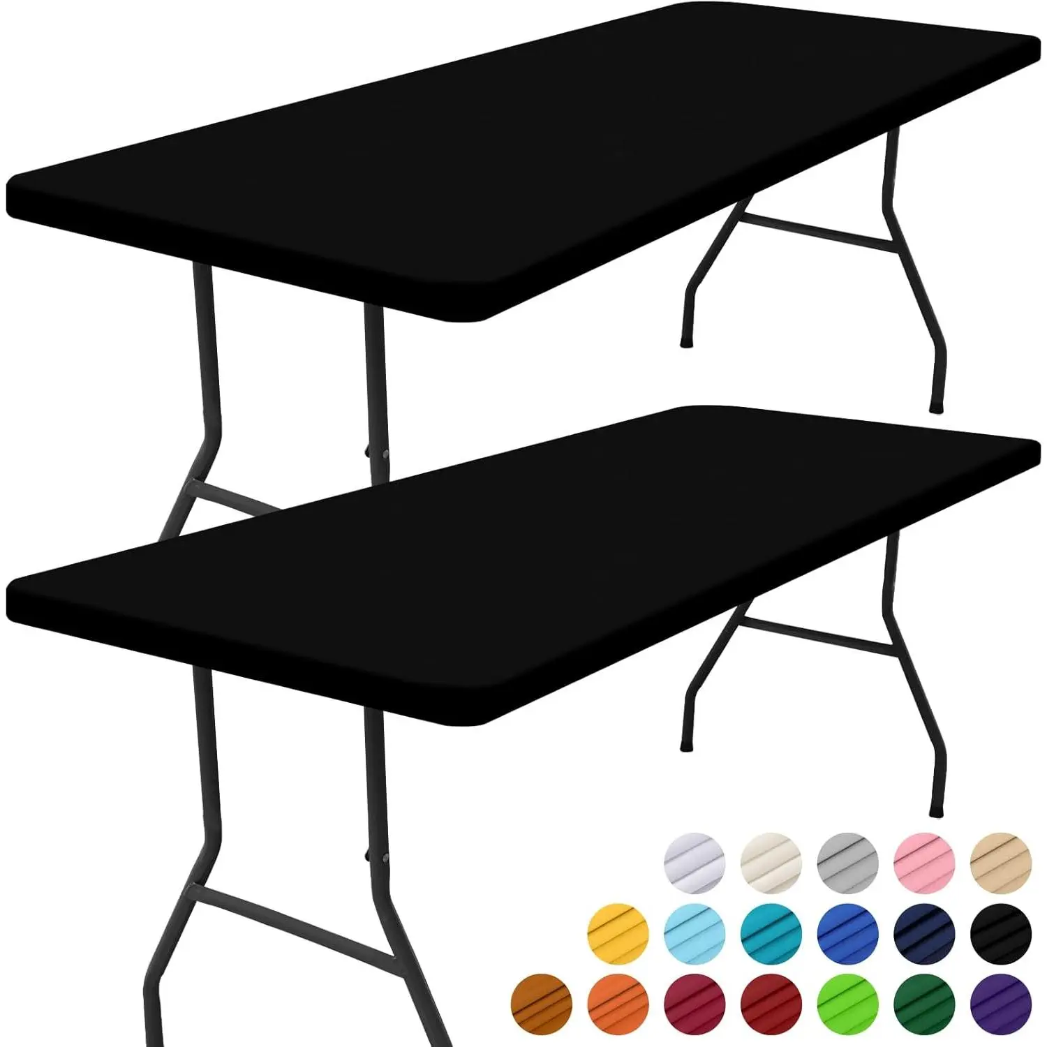 2 Pack Rectangle Picnic Table Cloth, Waterproof Elastic Fitted Tablecloths, Washable Polyester Rectangular Patio Table Cover for Camping, Indoor and Outdoor (Black, 30"x72")