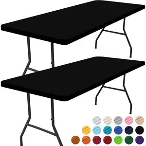 2 Pack Rectangle Picnic Table Cloth, Waterproof Elastic Fitted Tablecloths, Washable Polyester Rectangular Patio Table Cover for Camping, Indoor and Outdoor (Black, 30"x72")