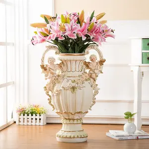 Aobtkel® European Style Angel Cupid Resin Sculpture Vase (28.35in H x 19.70in L x 13.20in W) - Floral Decorative Handicraft Ornaments for Living Room, Entryway Indoor Home Improvement