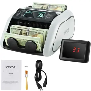 VEVOR Money Counter Machine, 1,000 Bills Per Minute Cash Counter with UV, MG, IR, DD Counterfeit Detection, USD & EUR Support, Large LCD, External Display, Power Cord for Small Businesses, Restaurants, Bars