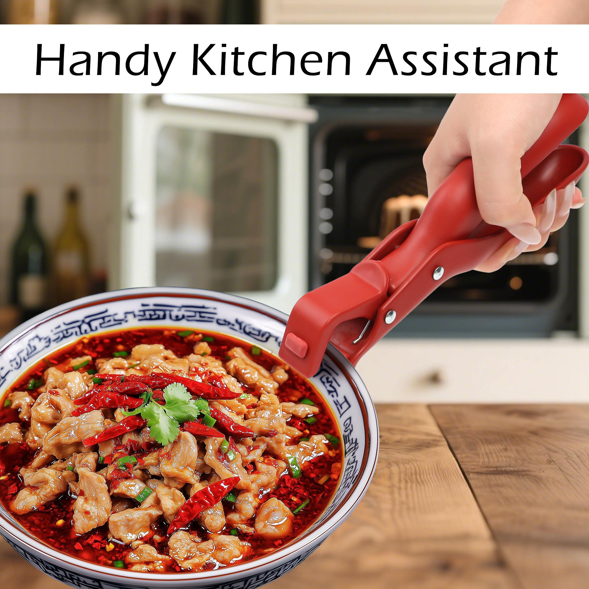 2 Counts Hot Plate Gripper Multi-Purpose Anti-Scald Tool for Bowls Plates Pans Serving as Holder Clip Tongs Clamp in Kitchen Red & Green L76