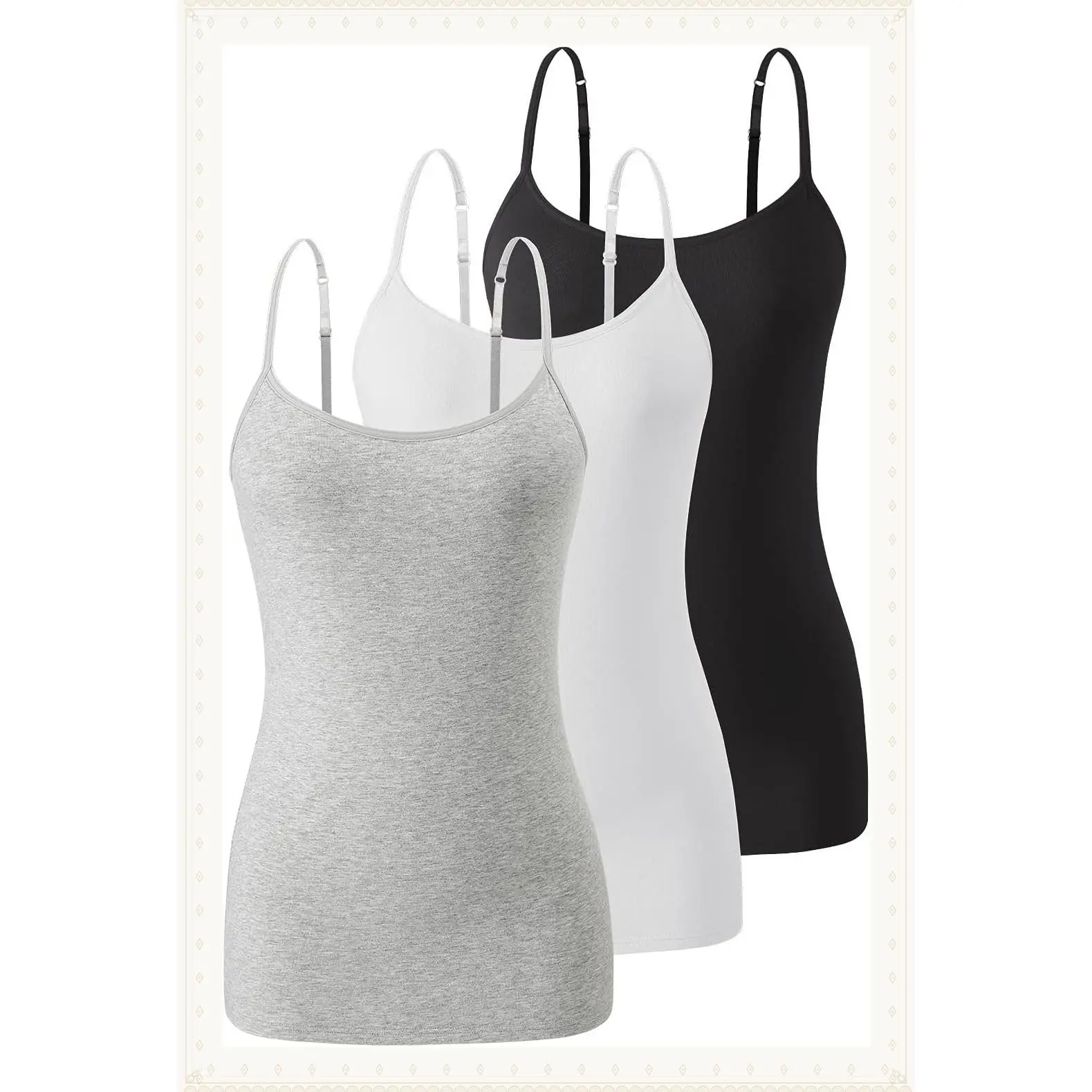 Women's 3-Pack Cotton Camisole Tops with Built-in Bra, Adjustable Spaghetti Straps, Comfortable Layering Tank TopsGift