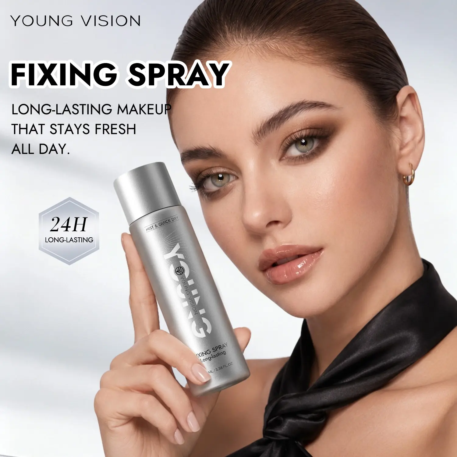 YOUNG VISION Silver Color Setting Spray, Fine Mist Nozzle for Soft Matte Finish, Long-Lasting Makeup for Commute and Travel