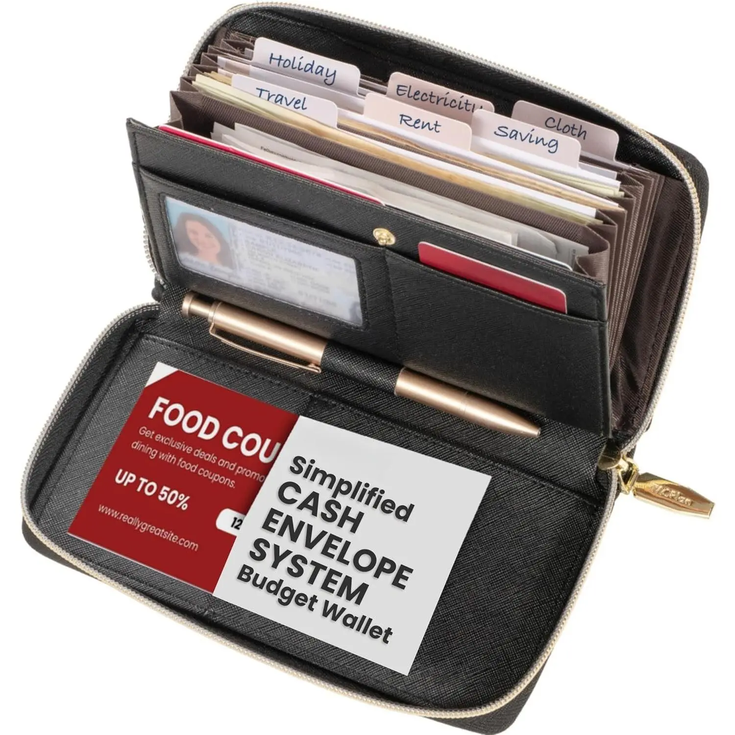 Simplified  Envelopes System Budgeting Wallet-NO Envelope & Budget Binder Needed, Multi-pocket  Stuffing Wallet,  Organizer, Expense  Sheets Card Holder, Leather Wallets For Women