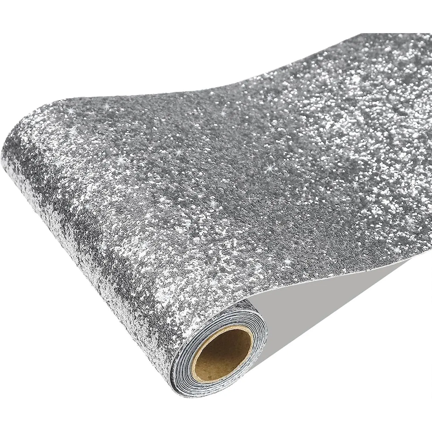CRE8TIVE 8"x80" Silver Chunky Glitter Wallpaper Border Peel and Stick Silver Contact Paper Self Adhesive Removable Wallpaper Fabric Sequins Wall Border Trim for Girls Room Drawers Dressers DIY Crafts