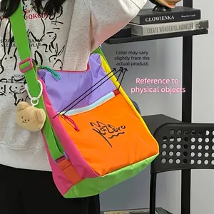 Korean Dopamine Casual Lightweight Shoulder Bag Daily Commute Body Bag Sports Riding Versatile Waist Pack Large Capacity Contrast Patchwork Messenger Bag