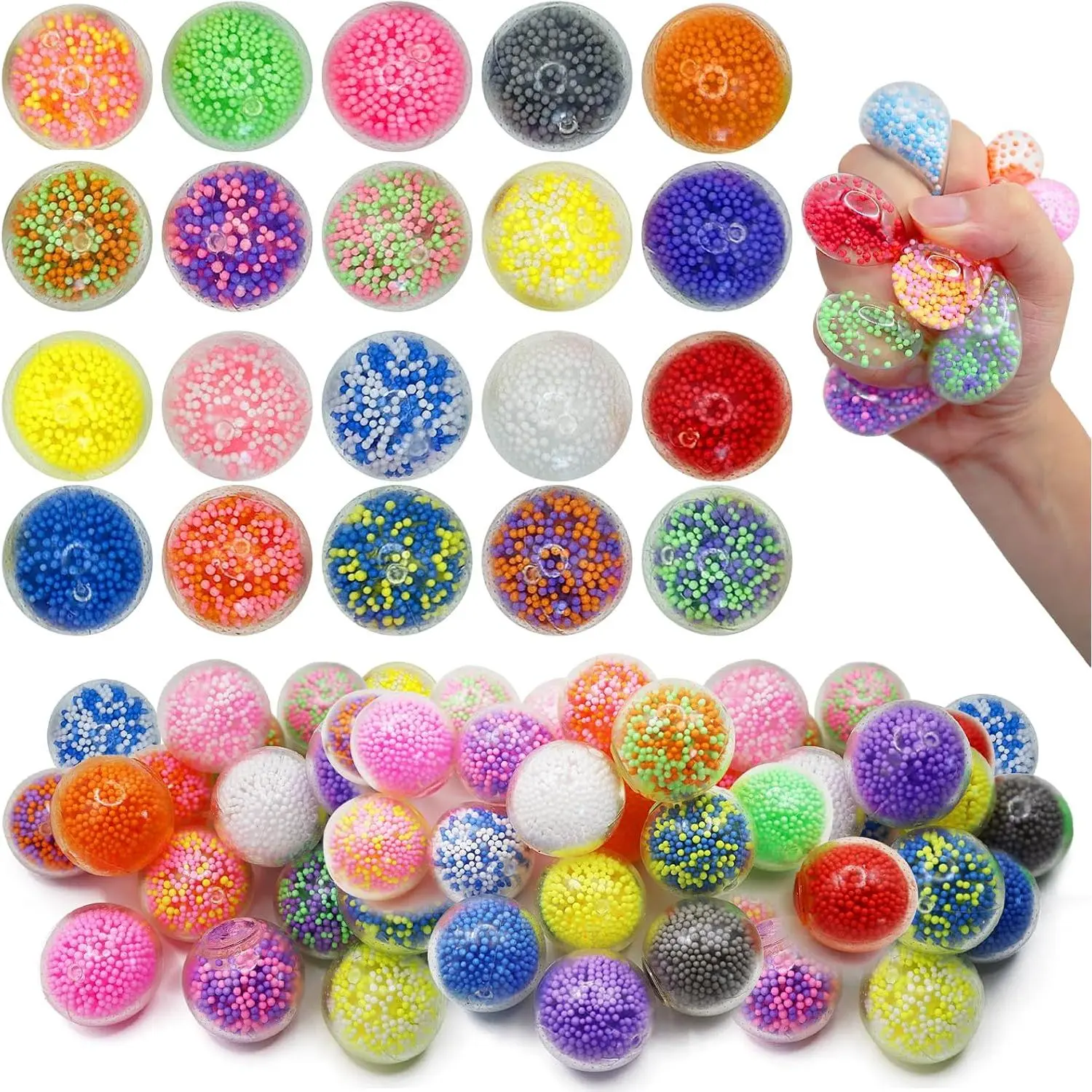 30 Pack Round Squishy Balls - Bulk Stress Balls for Anxiety , Filled with Foam Particles | Squishy Squeeze Toys for Stress Relief, Sticky Balls for Ceiling, Fidgets for Classroom