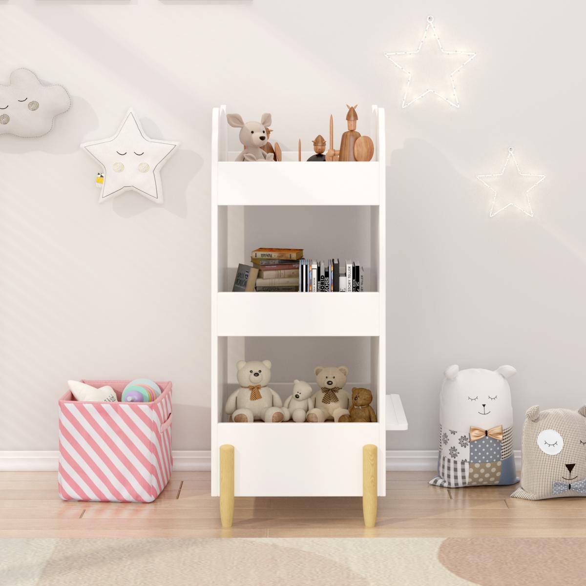 Kids Bookshelf with Chalkboard Side – Bear-Shaped Wooden Bookcase with 3-Tier Storage, Drawing Board for Toddlers, Toy and Book Organizer for Playroom or Bedroom – White Kids Bookshelf with Chalkboard Side – Bear-Shaped Wooden Bookcase with 3-Tier Storage, Drawing Board for Toddlers, Toy and Book Organizer for Playroom or Bedroom – White