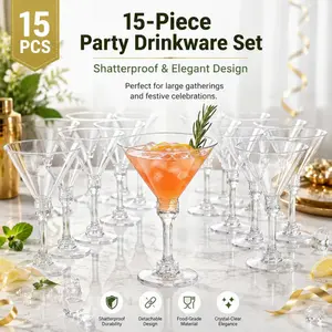 15 Pack Shatterproof Martini Glasses Set, Detachable Stem Food Grade Clear Cocktail Goblet for Home Bar, Wedding, Birthday Party Drinkware