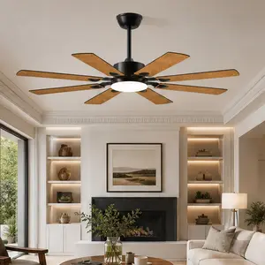 ARCH 52 Inch Ceiling Fan with Lights and Remote Control, 8 Plywood Blades, 6-Speed Noiseless Reversible DC Motor, 3CCT Selectable, Windmill Design for Kitchen Bedroom Living Room, Black Iron, Black Color Options, Iron Material, Product Dimensions: