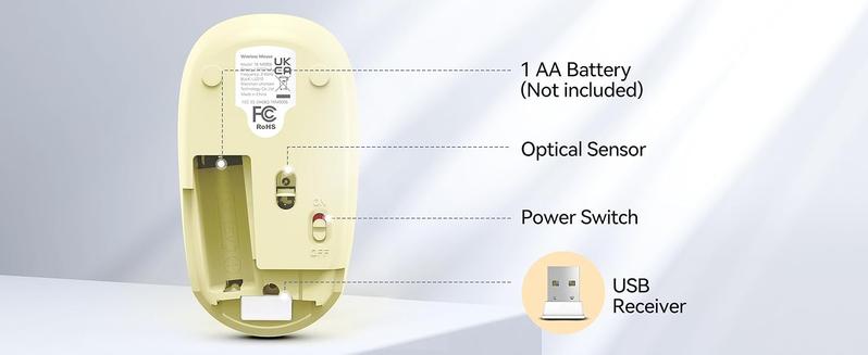 X-MUP05  Wireless Mouse, 2.4G Quiet Computer Mouse with USB Receiver, 4 Buttons Portable Cordless Mice for Chromebook, Laptop, PC, Mac, 800/1200/1600 DPI - Yellow