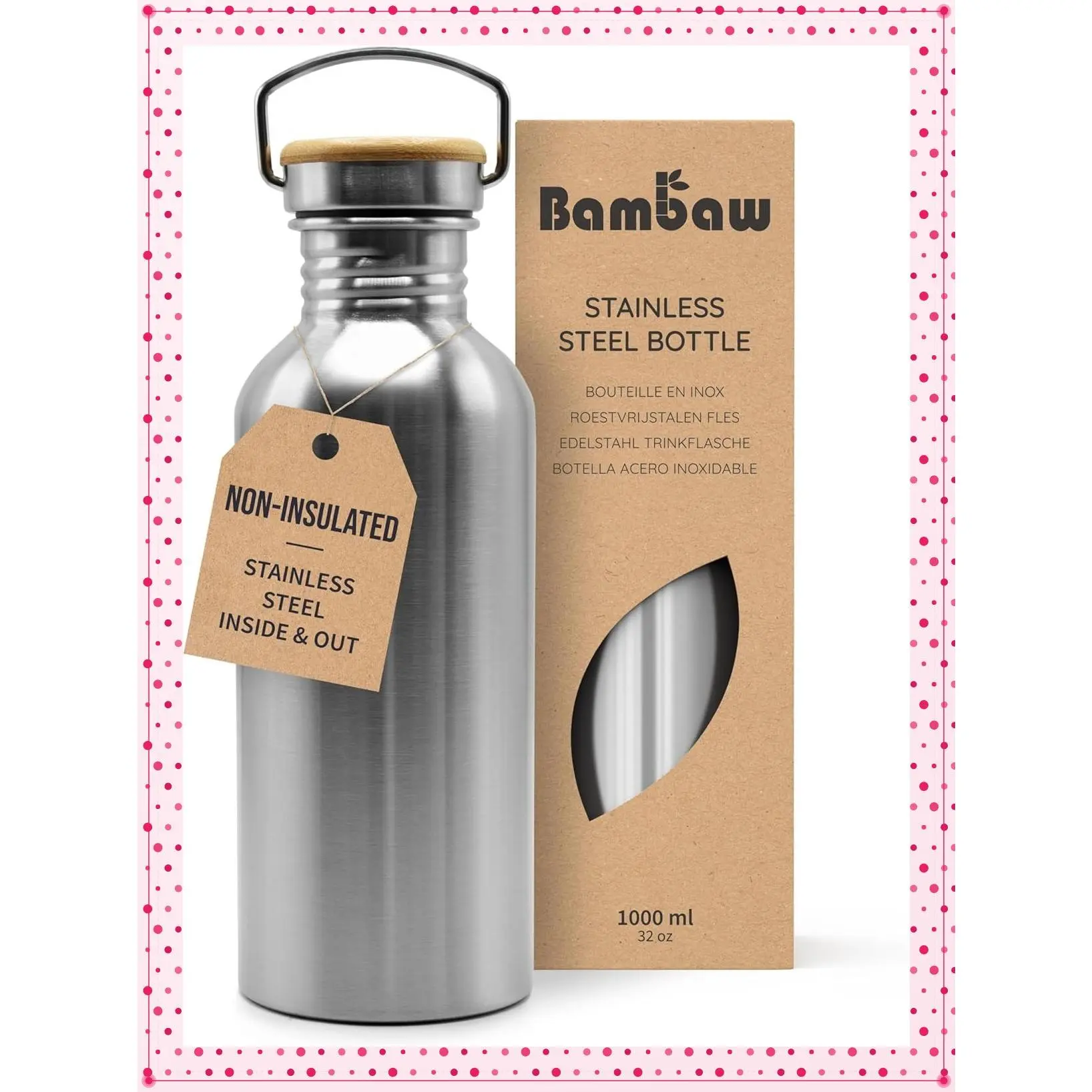 Stainless Steel Water Bottles 32 oz, Non-insulated Single Wall Metal Water Bottle Stainless Steel, Reusable & Eco Friendly, Dishwasher Safe – SilverGift