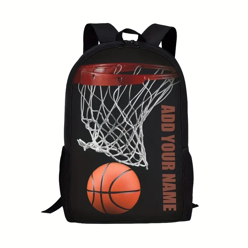 Customizable Hoop Graphic Basketball Backpack, Durable 600D Oxford Cloth 1-Piece Large Capacity Bag, Adjustable Breathable Straps, Fits 15in Laptop for Kids, School & Outdoor Use, One-Piece