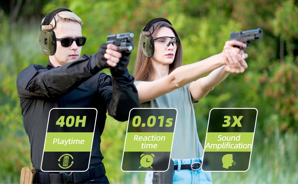 035 Bluetooth 5.4 Shooting Ear Protection Earmuff, Active Noise Canceling, Hearing Protection with Sound Amplification (Green Bluetooth)