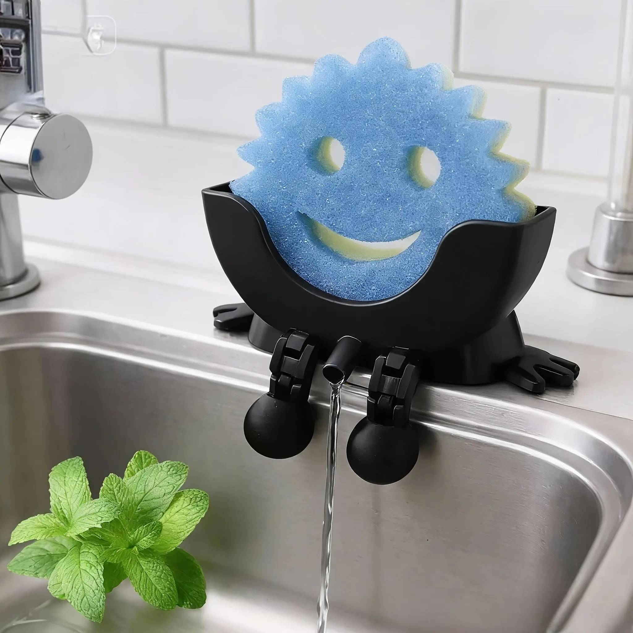 2-in-1 Cute Sponge Holder with Drainage, Soap Dish, Bathroom & Kitchen Sink Organizer, Storage Tray, Countertop Decor for Home & Bathroom Accessories