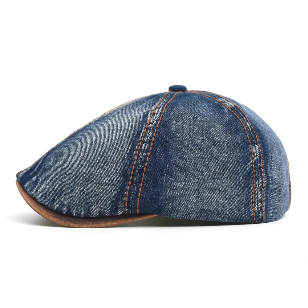 Denim Beret Hat Washed Vintage Peaked Cap Adjustable Cotton Newsboy Cap Casual Hats Flat Cap
