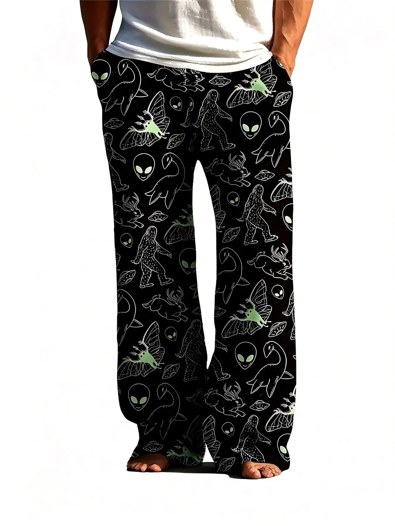 Cryptid Creature Print Sleep Pants Elastic Waist Casual Home Trousers Unisex Soft Loungewear For Home And Outdoor Wear