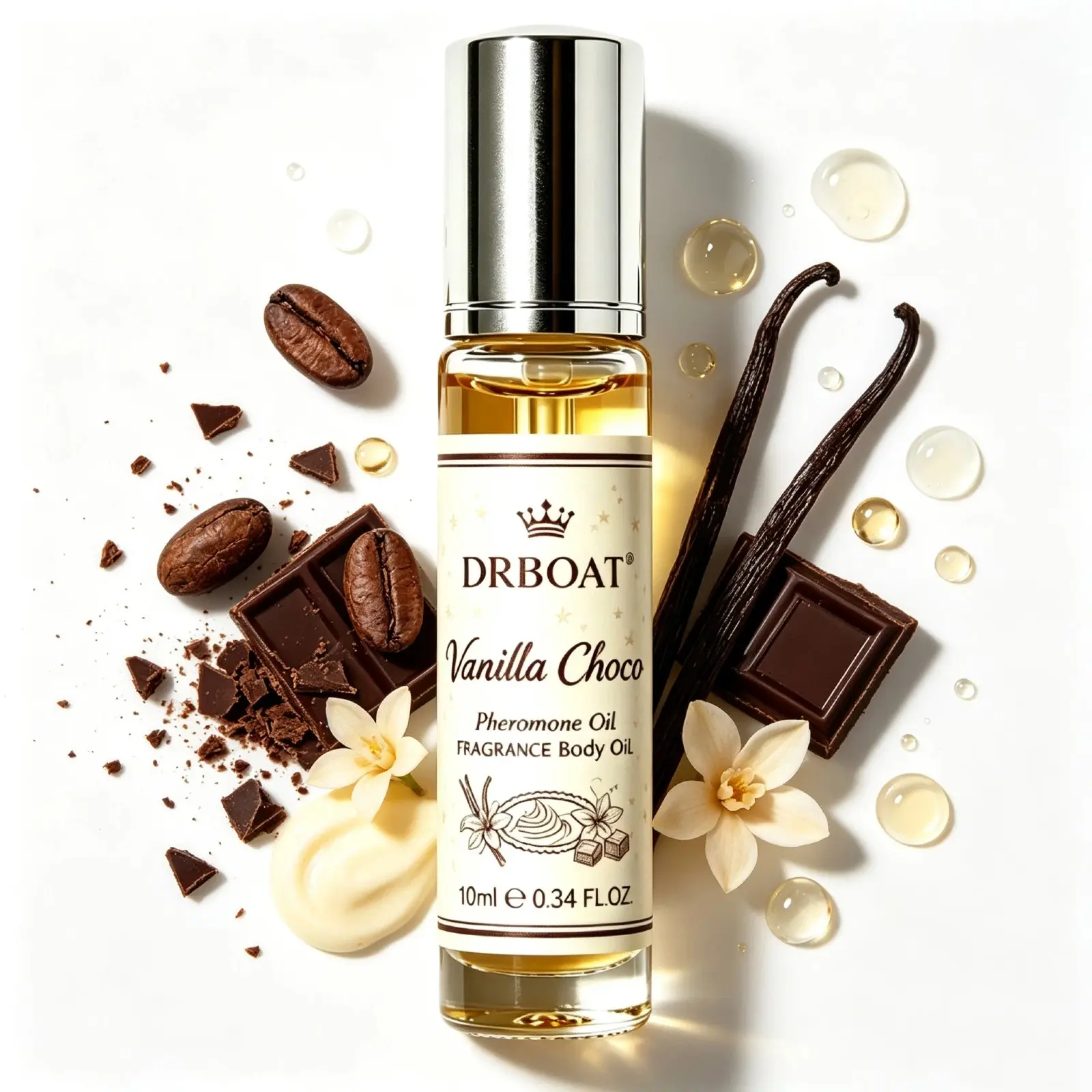 10ML Vanilla Choco Pheromone Oil - Roll On Subtle Perfume Oil, Vanilla Tulle Eau de Toilette for Men and Women, Fragrance Oil Traveling Use or Daily Dating Use.