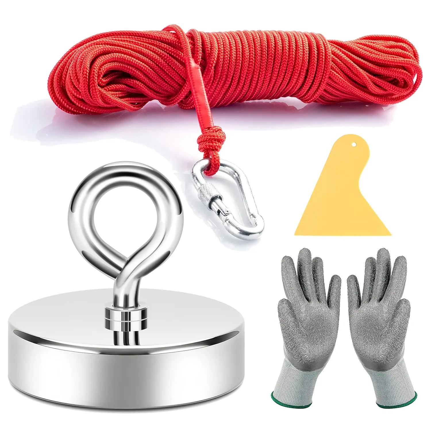 Magnet Fishing Kit,550lb+ Heavy Duty Silver Magnet with Rope| Strong Neodymium Rare Earth Magnets for Underwater Retrieving, Large Powerful Magnets for Salvage and Treasure Hunting