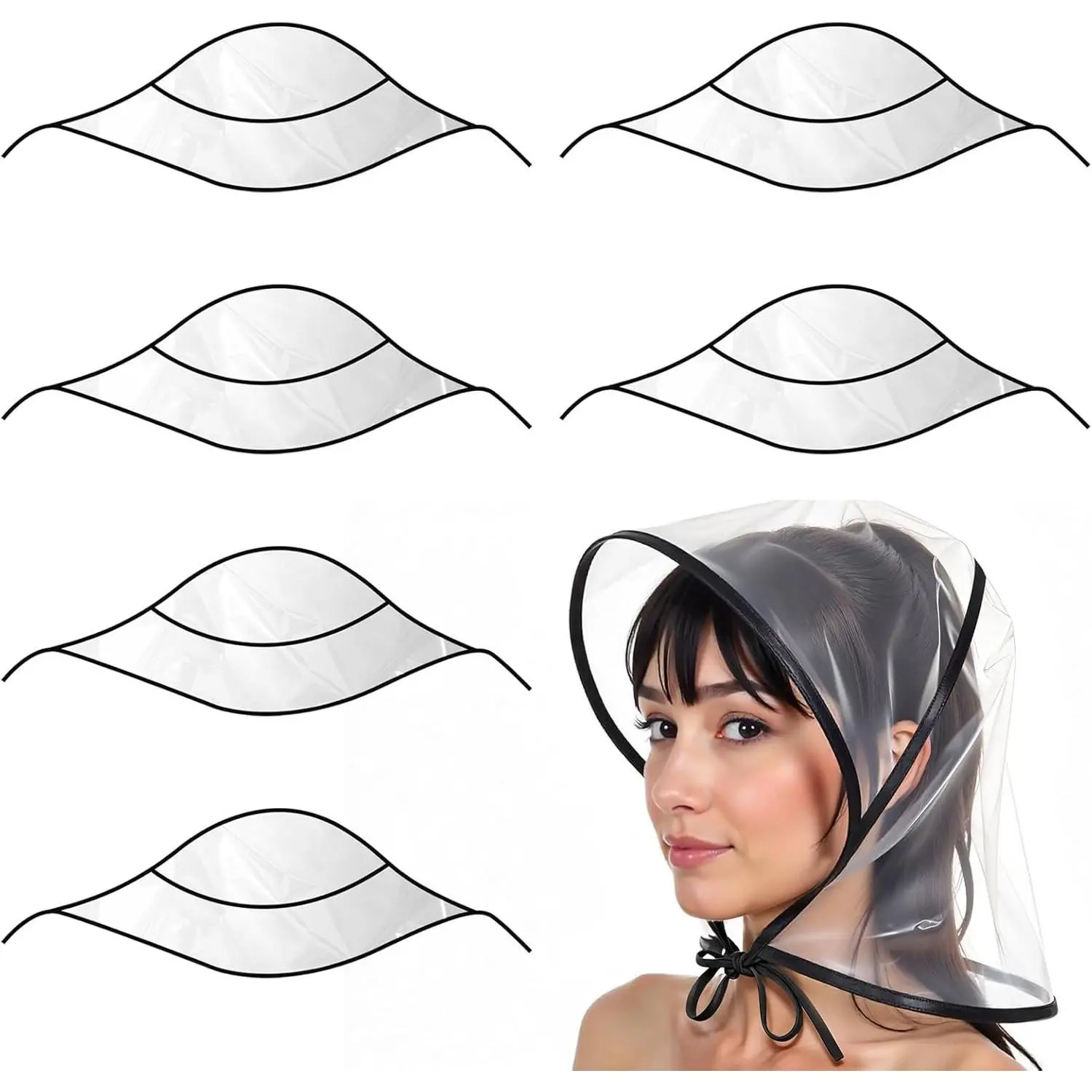 Rain Hat for Women Waterproof, 6 Pcs Reusable Practical Rain Caps for Women PE Material Clear Waterproof