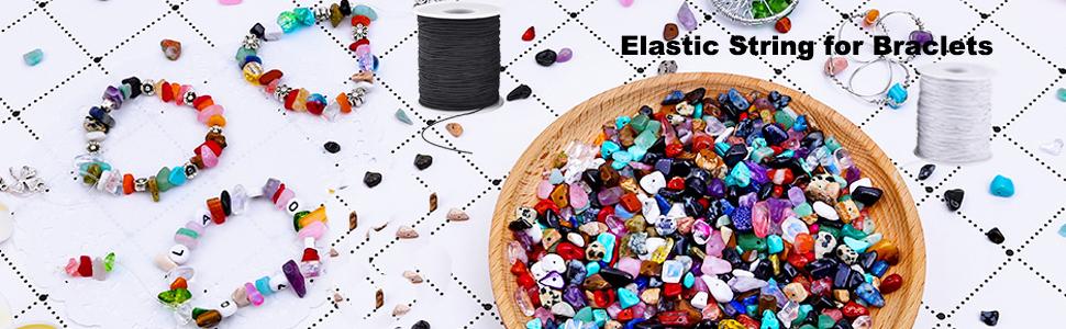 Stretchy String for Bracelets, 4 Rolls 1 mm Sturdy Elastic String Elastic Cord for Jewelry Making, Necklaces, Beading (2 Black+ 2 White)