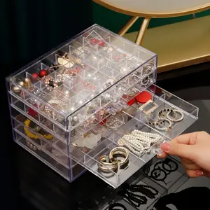 Five layer multi-functional transparent jewelry box, divided into drawer boxes, earrings, earrings, earrings, necklaces, handmade jewelry, bead bracelets, and storage boxes