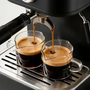 Espresso Cups Set of 2: Espresso Machine Accessories - Espresso Shot Cups for Home Baristas - Essential Coffee Bar Accessories - 4oz Glass Espresso Cup Set with Handled and Spout